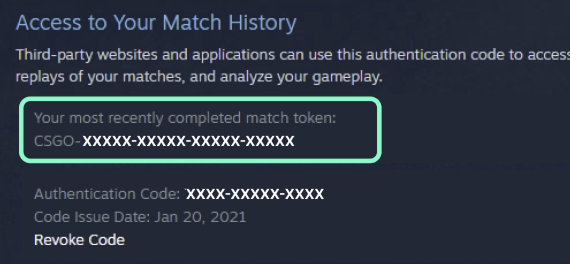 Match History Authentication Code example